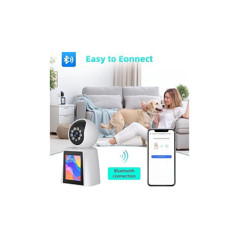 WAKADO 2K Video Call Security Camera Indoor, Nanny Monitor Pet Camera,Two-Way Video,One-Touch Phone Call,Security camerasEasy