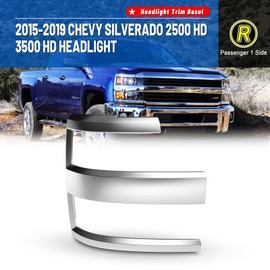 AUTOWIKI Headlamp Chrome Trim Bezel for 2015 2016 2017 2018 2019 Chevy Silverado 2500 HD/3500 HD, Chrome Headlight Trim Bezel Cover, Pickup Truck Chrome Finish Replacement Assembly, Passenger Side