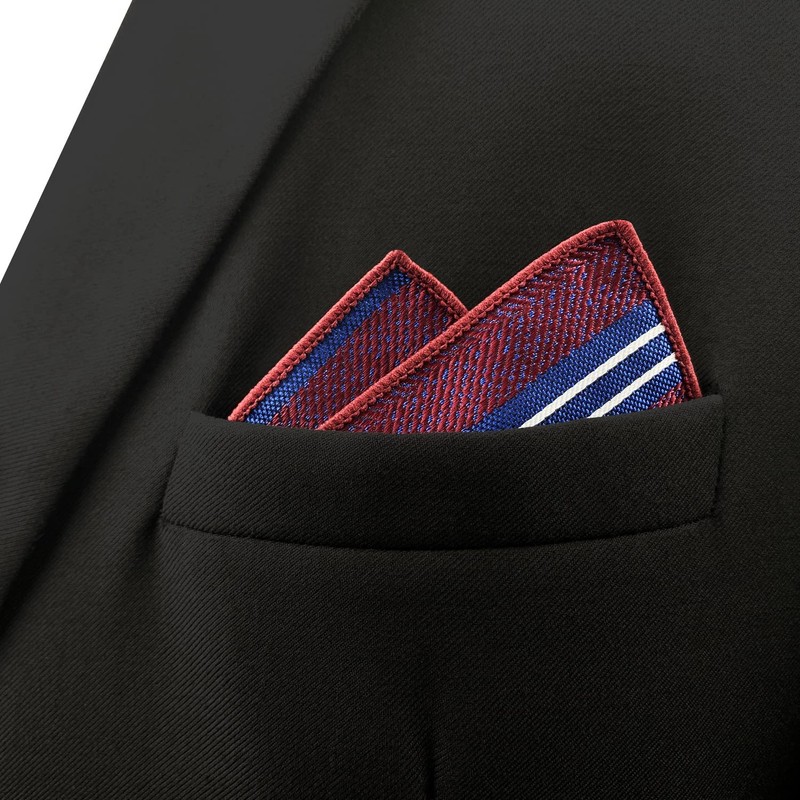 S&W SHLAX&WING Pocket Squares for Men Maroon Blue Red Striped