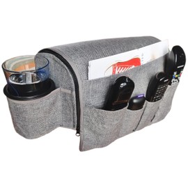 CupComfort Couch Caddy - Armchair Caddy Remote Control Holder Armrest Organizer Recliner Non Slip Arm Chair Couch Cup Holder 6 Storage Pockets Drink Caddie Gray (8 Inches)