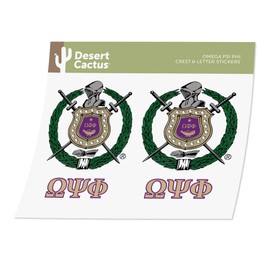 Omega Psi Phi Crest 2-Pack Stickers Greek Letter Decal for Window Laptop Computer Car (Crest Sticker)