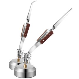 Lanties Third Hand Tweezers 2 Pcs Straight Curved Soldering Tweezers Third Hand Soldering Tool Welding Tweezers with Cross Locking 360 Degree Rotation Round Base for Jewelers Jewelry Making Welding