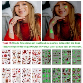 Linkbro 16 Sheets Christmas Children's Tattoo Luminous Over 400 Bright Mixed Style, Xmas Children's Party Giveaway Small Gifts for Boys Girls from 2 Years +