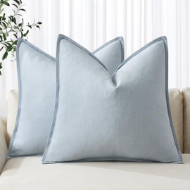 MIULEE Decorative Linen Pillow Covers 22x22 Inch Light Blue Boho Farmhouse Neutral Couch Throw Pillows for Bed Pack of 2 Accent Outdoor Pillowcase Modern Sofa Cushion Livingroom Home Decor