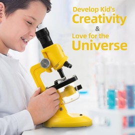 Kids Microscope, Microscope for Kids Portable Microscope Kids Educational Science Kit for Kids Beginner Microscope with LED 100X 400X and 1200X Incl Sample Prepared Slides 12pcs Educational Toy