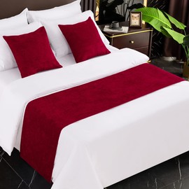 AMBERIS Bed Runner Red, Chenille Soft No Fading Modern Bed Scarf