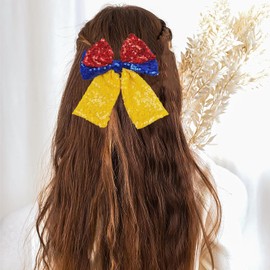2 Pcs 5" Glitter Sequin Hair Bows Clips - Sparkly Mesh Bow-knot Bling Alligator Hairpin Barrettes for Girls Kids Teens Christmas Birthday Gift Party Dress Hair Accessories (Red/Yellow/Blue)