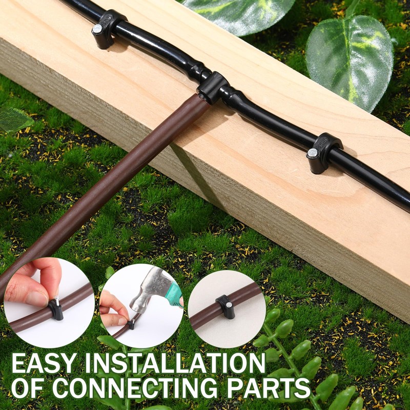 Leriton 100 Pcs Drip Irrigation 1/4" and 3/8" Tubing Mounting