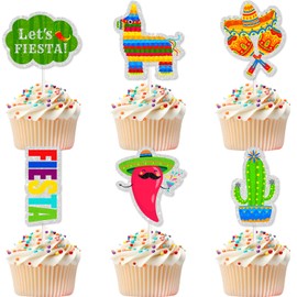 Fiesta Cupcake Toppers Mexican Themed Happy Birthday 18-Piece Decorations for Boys and Girls Birthday Party, Mardi Gras Party, Cinco de Mayo Party Sombrero Decorations, Great Party Supplies.