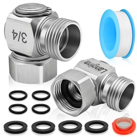 Langina 2PCS Graden Hose Swivel Elbow Connector, 304 Stainless Steel 90 Degree Water Pipe Swivel Adapter, 3/4"GHT Hose Elbow, 90° Rotatable Kink Protector(2PCS,304SS)