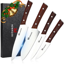 Howashin 4Pcs Chef Knife,Germen High Carbon Stainless Steel Kitchen Knife Set,Professional Natural Wood Full Handle Tang With Gife-Box