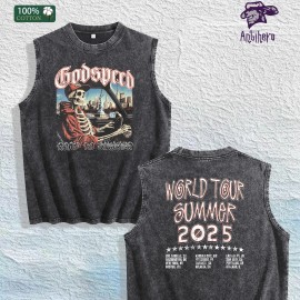 GODSPEED 2025 Tour Printed Washed Vest US Local Warehouse 3 Colors Cotton Breathable Trendy TopSize: XL, Color: Black
