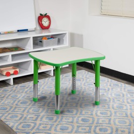 Flash Furniture Wren 21.875''W x 26.625''L Rectangular Green Plastic Height Adjustable Activity Table with Grey Top
