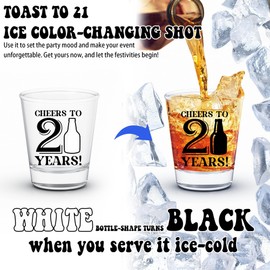 Edussy 21 Years Old Birthday Color-Changing Shot Glass - Ideal 21st Birthday Gift for Him or Her, 1.75oz Shot Glass with Black Imprinted Design, Perfect Decoration for 21 Birthday Celebrations