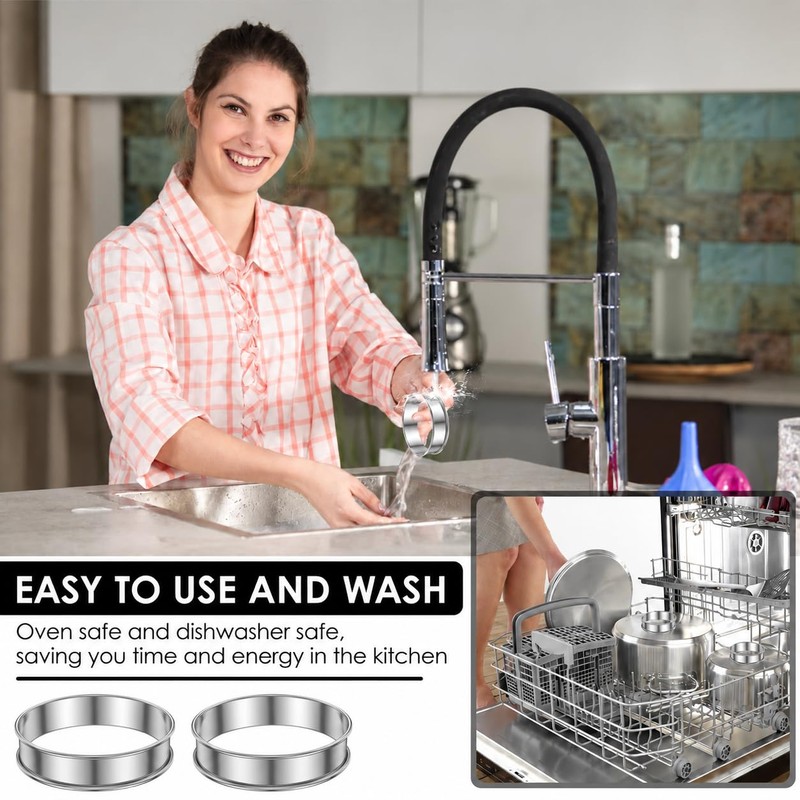 12 PCS Crumpet Rings 10cm Stainless Steel Baking Rings, Dishwasher