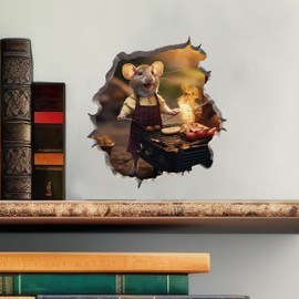 Grilling BBQ Mouse in Mouse Hole Decal - Mouse Hole 3D Wall Sticker