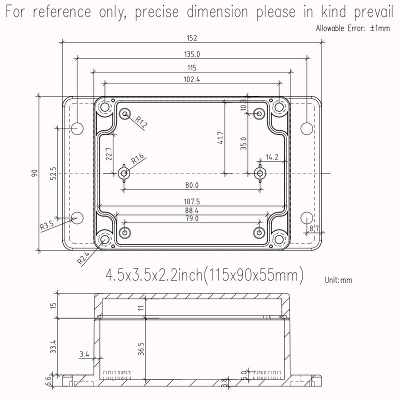Zulkit Junction Box ABS Plastic Dustproof Waterproof IP65 Universal Electrical