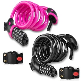 Bike Lock, 4 Feet Bicycle Locks Cable, Heavy Duty Anti Theft，High Security 5 Digit Resettable Combination Coiling Mountain Bike Lock, Combination Cable Lock (Black,Rose)