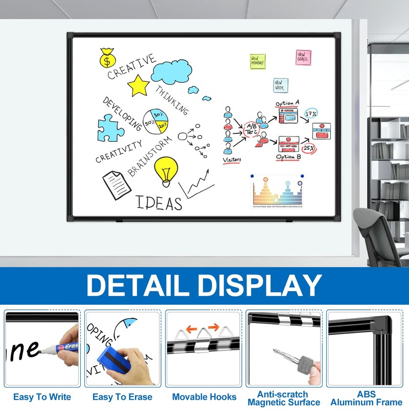 H-Qprobd White Board Dry Erase 4' X 3', Magnetic Dry