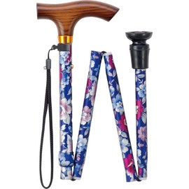 Makitec OT-811 Folding Cane with Your Friends 2, Blue Floral Pattern, Suitable Height 57.1 - 65.0 inches (145 - 165 cm)
