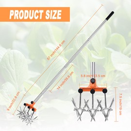 BARAYSTUS BARAYSTUS Rotary Cultivator Garden Rotary Tiller Adjustable Stainless Steel Poles Hand Tiller for Soil Mixing or Reseeding Grass Lawn Tiller Total Length 57 Inch