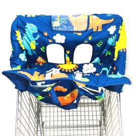 Premium Shopping Cart Cover & High Chair Cover, Easy Install, Harness System, Soft Comfort Cushioning, Universal Size (Dinosaur)