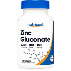 Nutricost Zinc Gluconate 50mg, 180 Tablets - GMO-Free