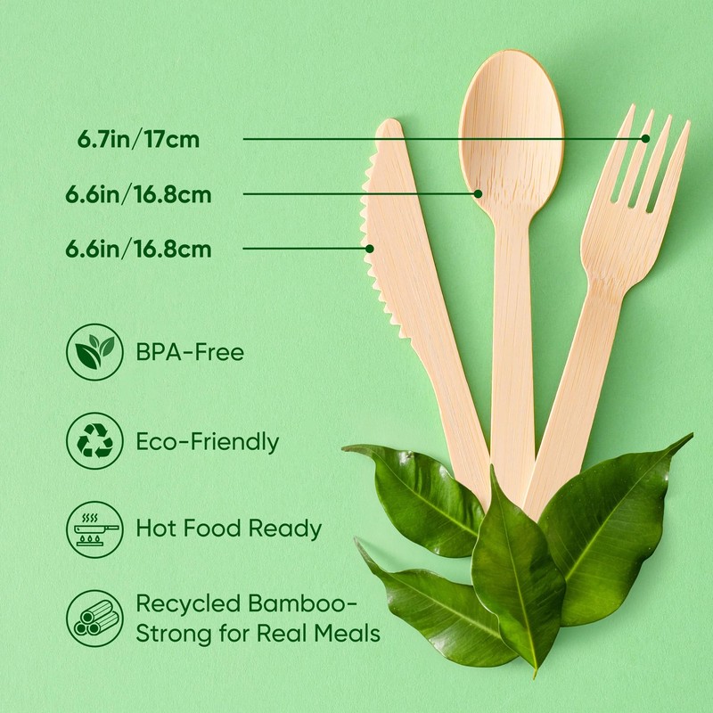 FEHHTO Napkin and Bamboo Cutlery Set, Compostable Utensils Disposable Cutlery