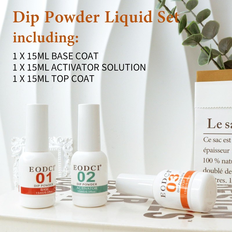 Eodci 3pcs Dip Powder System Essentials Kit, 15 ml Dipping