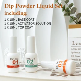 Eodci 3pcs Dip Powder System Essentials Kit, 15 ml Dipping Powder Nail Starter with Base/Top Coat/Activator/Liquid Manicure Starter Set for DIY & Salon