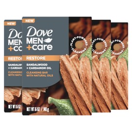 DOVE MEN + CARE Cleansing Bar Soap Sandalwood + Cardamom Oil 4 Bars to Rebuild Skin in the Shower, a 4in1 Hair, Body, Face & Shaving Bar with Plant-Based Cleanser and Natural Oils 5 oz