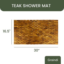 Teak Wood Bath & Shower Mat (30" x 16.5") | Wooden Floor Mat for Bathtub & Spa | Foldable & Non Slip Bathmat
