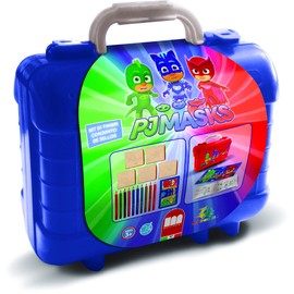 Multiprint Tashe Travel Set Pj Mask, Made in Italy, Malbucher, mit Puzzles und Buntstifte, Stempelset Kinder, in Holz und Naturkautschuk, Ungiftige Waschbare Tinte, Geschenkidee, Art.42954
