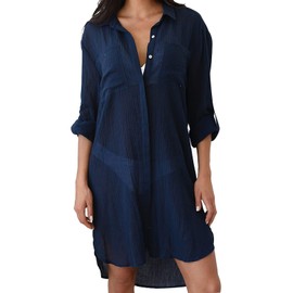 Jecarden Beach Dress, Women's Bikini Cover Up, Beach Poncho, Women's Summer Pareos Summer Dress, Women's Elegant Swimwear, Beach Cover Up Shirt for Holidays, One Size, navy blue, Einheitsgröße