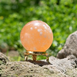 Zaicus 45 mm Orange Selenite Sphere Ball with Metal Stand Gemstone Ball for Witchcraft and Decorative Balls Sculpture Figurine Home Decor Collection Gift Photography Crystal Sphere Decoration