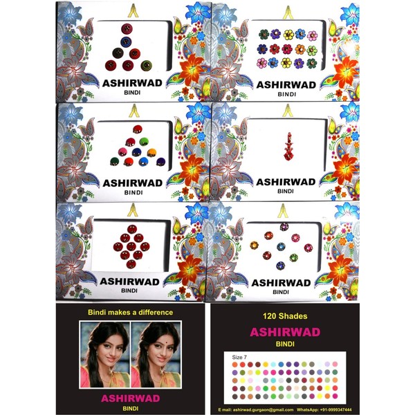 ASHIRWAD Indian Multicolor Multisize, Multi Design Reusable Stone Crystal Bridal Bindis, Forehead Tika, Face Jewels Stickers (Bindi-006)