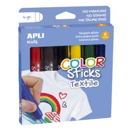APLI Kids 17539 Colour Sticks Textile Solid Temperatures for Fabric Painting, Pack of 6