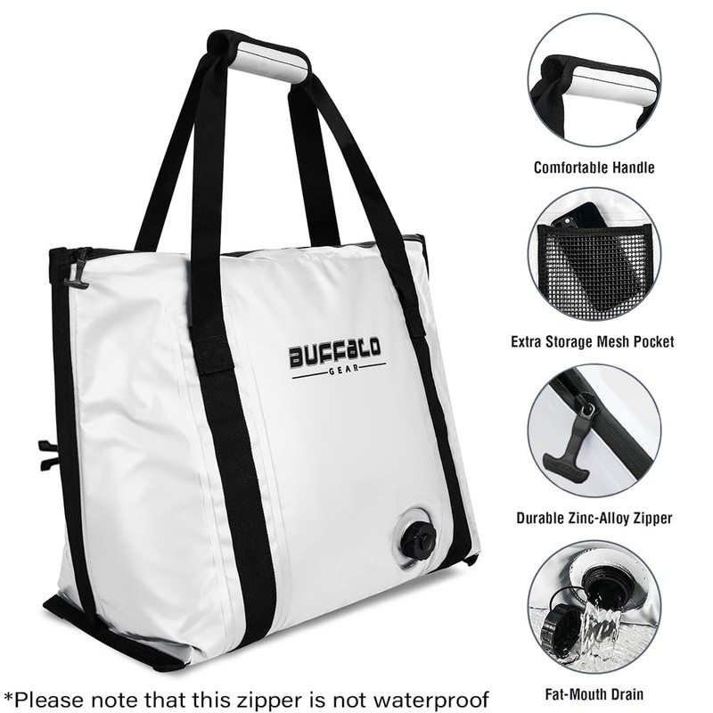 Buffalo Gear Insulated Fish Bag Cooler Flat Bottom-26L Waterproof Fish