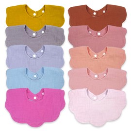 EllieHouse Baby Bibs for Girls Boys 10 Pack Muslin Drool Teeth Drooling Teething Bibs 4-Layer Muslin Cotton Absorbent Soft Bibs for Infant Toddler Essentials