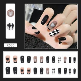 Medium Length Press on Nails, Artificial Acrylic Fake Nails for Women, 24PCS Full Cover Reusable False Nails Kits, Love Heart Acrylic Nails Design, Glue on Nails Fake Nails for Nail Art(R680)