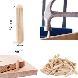 PXBBZDQ Wooden Dowel Pins 100 Pcs Fluted Wood Dowel Pins, Made of Hardwood (1/4" x 1 1/2")