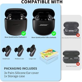 3 Pairs Ear Tips Covers Compatible with Bose QuietComfort Earbuds II & Bose QuietComfort Ultra Earbuds (S/M/L)-Black