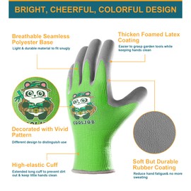 COOLJOB Children's Gloves, 3 Pairs Gardening Gloves for Children, Non-Slip Latex Coating, Kids Work Gloves 8-11 Years (Boys Size L)