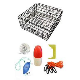 KUFA Sports Vinyl Coated 24"x24"x12" Crab Trap & Accessory Kit (100' Non-Lead Sinking Rope, Caliper,Harness,Bait Case & 11" Red/White Float) S60+CAS14