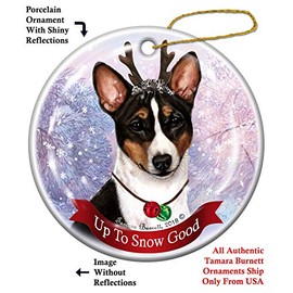 Holiday Pet Gifts Basenji Tri-Color Reindeer Dog Porcelain Christmas Ornament
