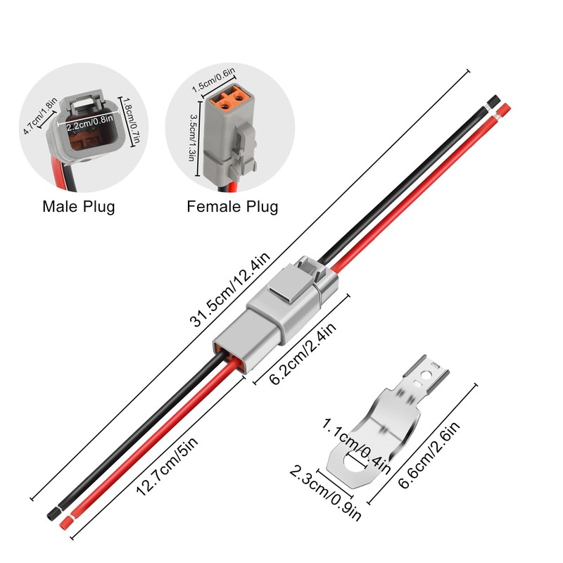 Linkstyle DTP 2 Pin Connectors Kit with 12 AWG Cable,