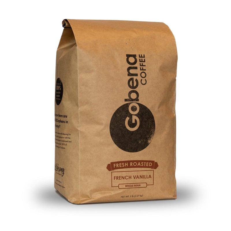 Gobena Coffee 5lb French Vanilla Whole Bean Medium Roast, 100%