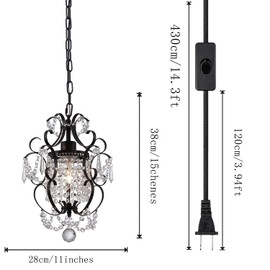 RAYMALUX Plug in Chandelier Mini Bronze Chandelier Iron Ceiling Light Fixture for Bedroom,Living Room,Dining Room