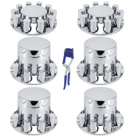 ABS Chrome Plastic Front and Rear Axle Cover Kits with 33mm Thread-on Flange Nut Covers for Semi Trucks in Pairs (Flat Top, 2+4 Set)