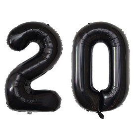 40 Inch Black 20 Number Balloons, Giant Jumbo Helium Mylar Foil Black Number Balloons for Birthday, Black Mylar Digital Balloons for 20th Birthday, Anniversary Party Decorations Supplies